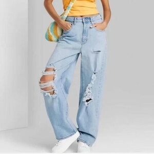 WILD FABLE (Target) 2/26R Distressed Light Blue Women's Loose Fit Wide Leg Jeans
